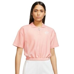 Nike Women's Air Pique Crop Polo Top Shirt in Light Blush Pink Size XL
